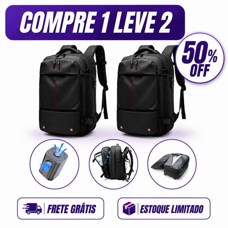 Mochila AirBag™ 60L com Compressão a Vácuo | COMPRE 1 LEVE 2 + Frete GRÁTIS