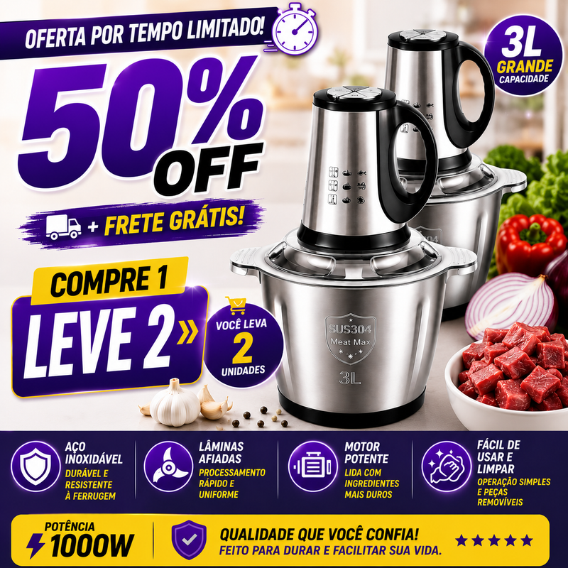 TurboMix 3L Inox 1000W com Alça | 110v-220v BIVOLT | COMPRE 1 LEVE 2 + Frete GRÁTIS